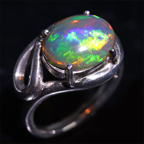 〔R486〕sv925 ブラックオパール 遊色効果 リング 指輪 opal17号 約2.49ct【FOREST 天然石 パワーストーン】