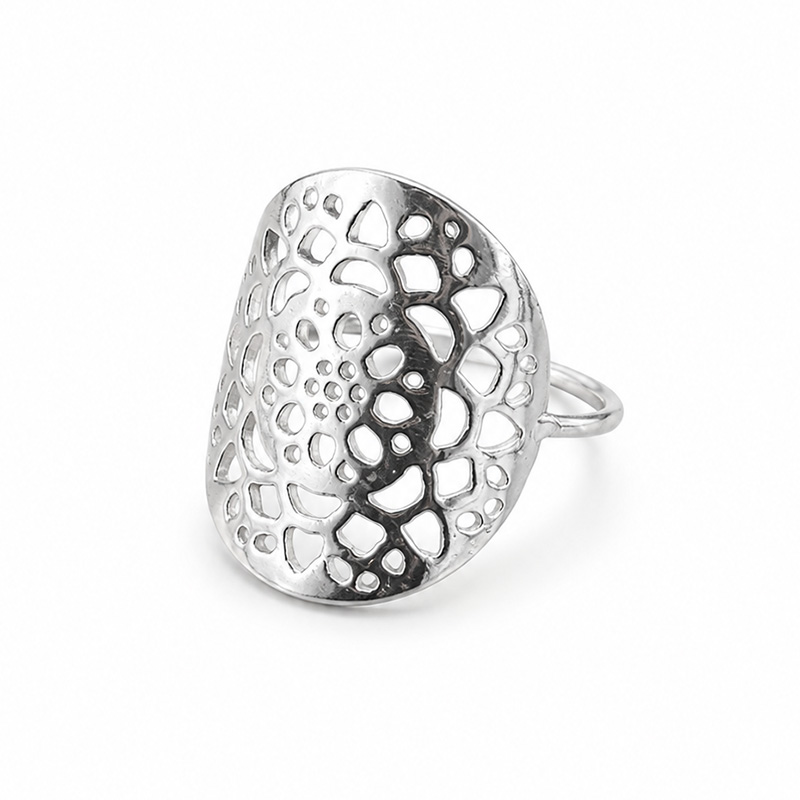 〔R493-1〕15号 SV925 レースフラワー透かしリング / Silver 925 Openwork Filigree Ring