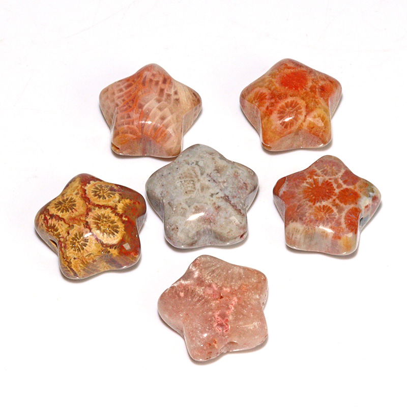 〔Z149-1〕フォッシルコーラル 星形 ビーズ 6個 粒売りFossil coral【FOREST 天然石 パワーストーン】