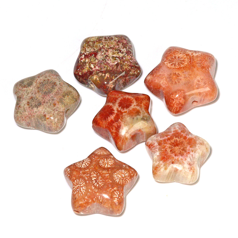 〔Z149-2〕フォッシルコーラル 星形 ビーズ 6個 粒売りFossil coral【FOREST 天然石 パワーストーン】