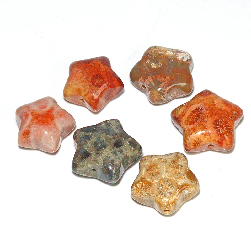 〔Z149-3〕フォッシルコーラル 星形 ビーズ 6個 粒売りFossil coral【FOREST 天然石 パワーストーン】