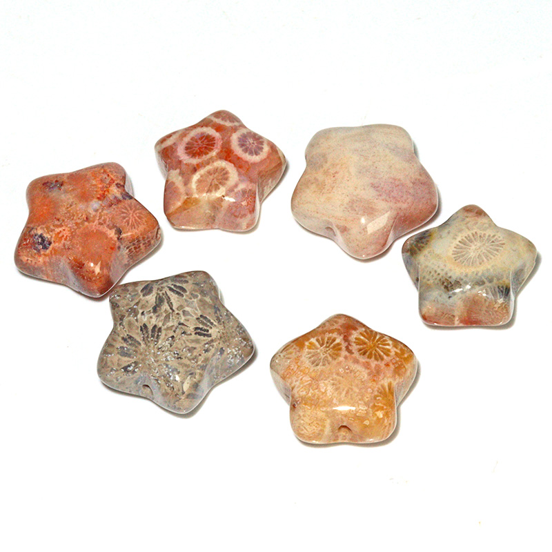 〔Z149-4〕フォッシルコーラル 星形 ビーズ 6個 粒売りFossil coral【FOREST 天然石 パワーストーン】