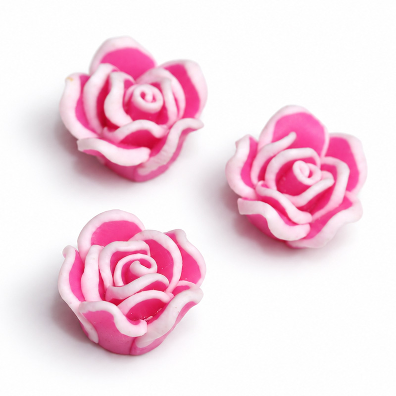 〔Z160-1〕10個入り ローズフラワービーズ 横穴タイプ ピンク×ホワイト アクセサリーパーツ 薔薇モチーフ
