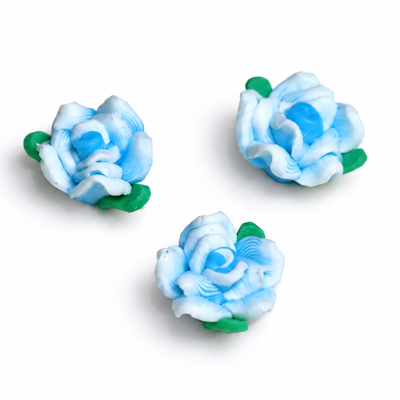 〔Z160-2〕10個入り ローズフラワービーズ 横穴タイプ ブルー×ホワイト アクセサリーパーツ 薔薇モチーフ