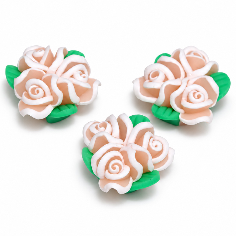 〔Z160-6〕6個入り ローズフラワービーズ 横穴タイプ ピンク×ホワイト アクセサリーパーツ 薔薇モチーフ